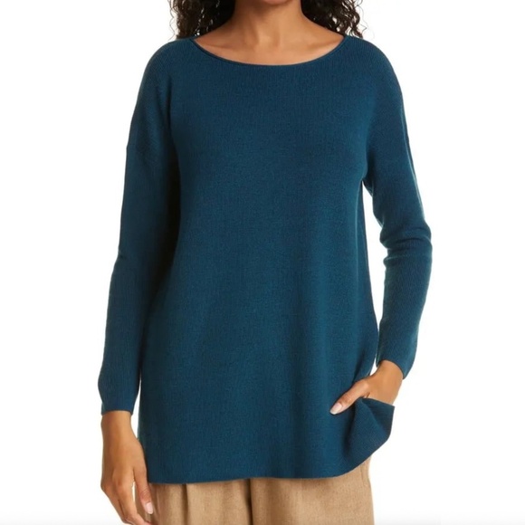 Eileen Fisher Bateau Neck Merino Wool Tunic Sweater - Picture 1 of 5